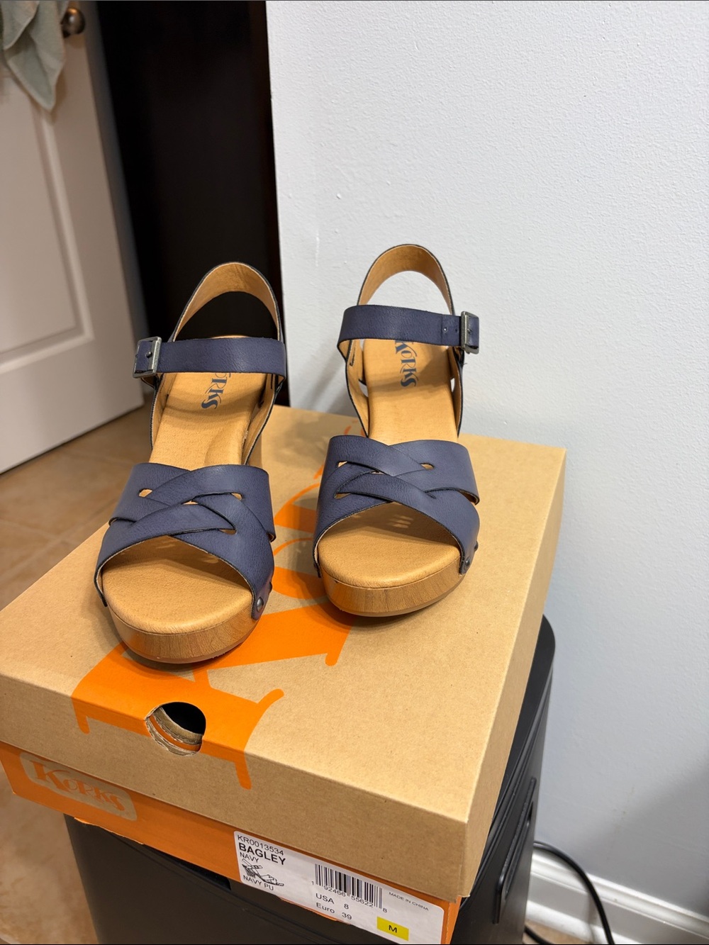 Korks Navy Crisscross Wedge Sandals - Never Worn